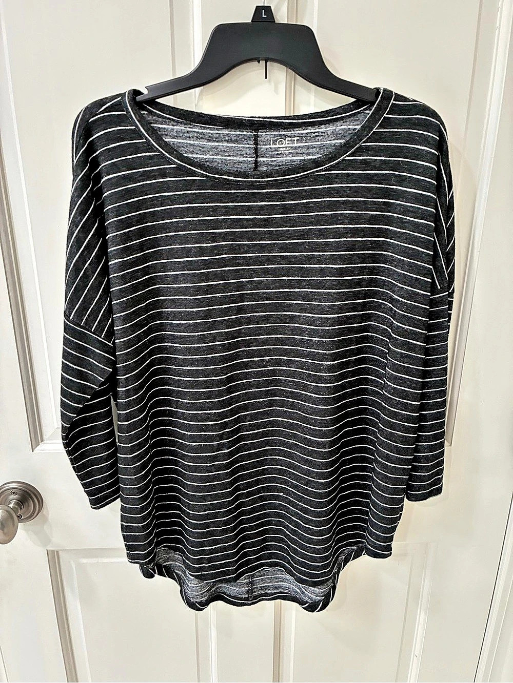 LOFT Women's Striped Long Sleeve Top in Black & White
